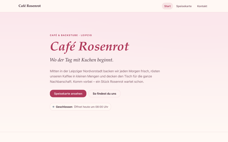Website-Manufaktur-Demo-Seite für Café Rosenrot, Leipzig