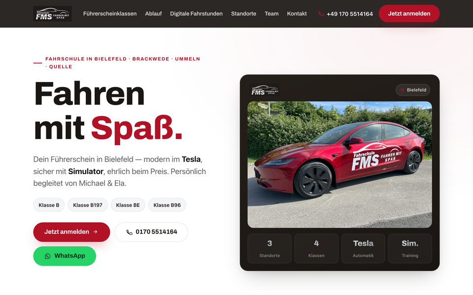 Website-Manufaktur-Demo-Seite für Fahrschule FMS, Bielefeld