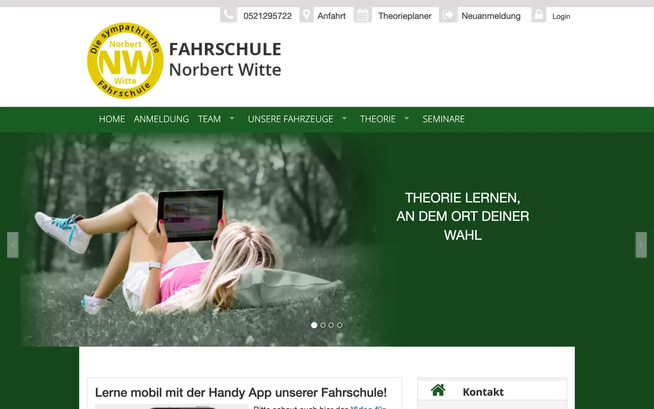 Alte Website: veraltetes Layout, nicht für Mobilgeräte gebaut.
