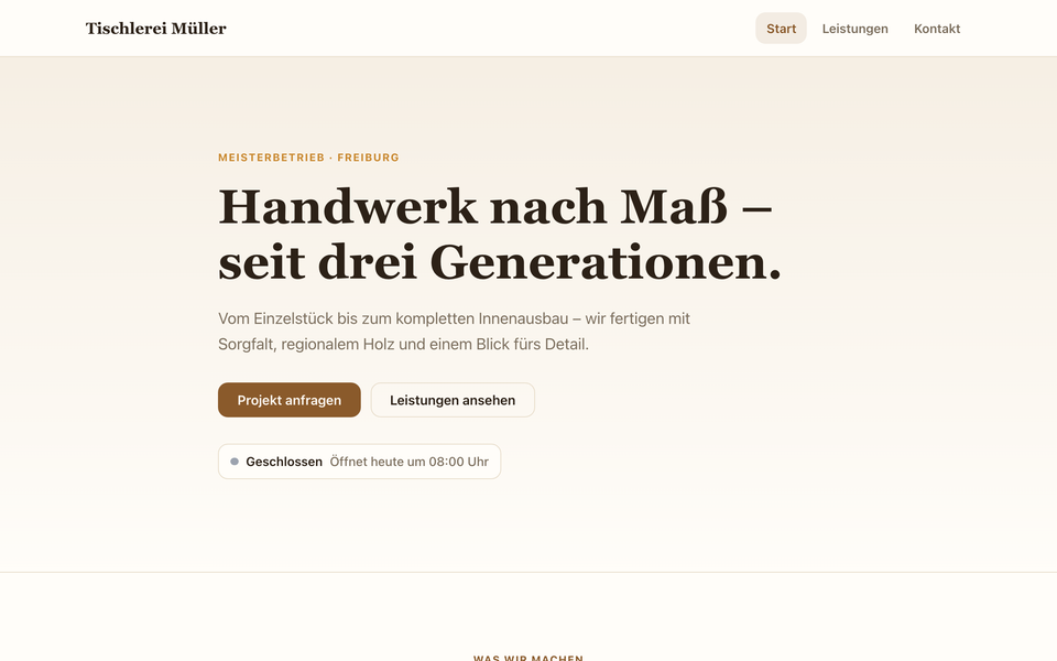 Website-Manufaktur-Demo-Seite für Tischlerei Müller, Freiburg