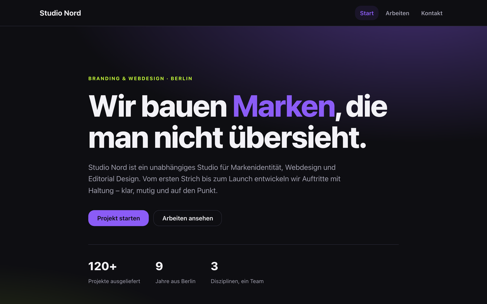 Website-Manufaktur-Demo-Seite für Studio Nord, Berlin