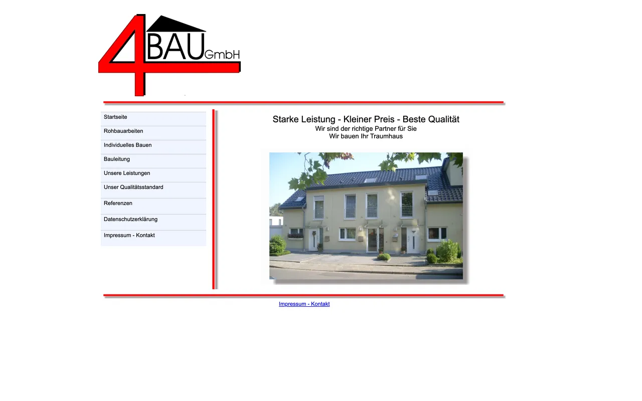Alte Website der Bauunternehmung Vierbau: in die Jahre gekommenes, unübersichtliches Layout.